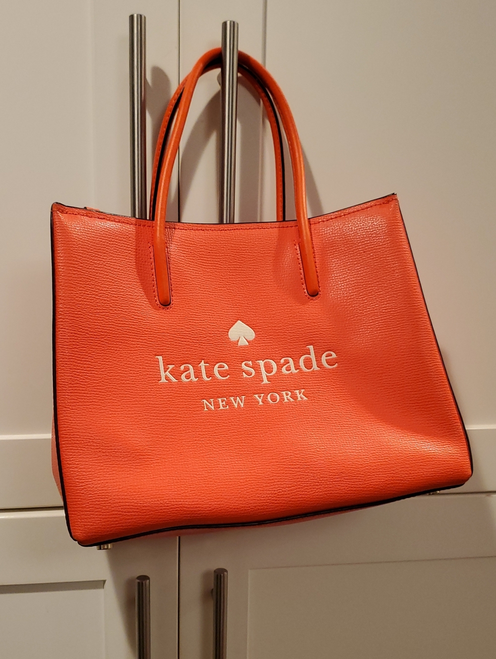 kate spade Coral Orange Logo Tote W Crossbody Strap EUC